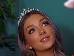 Beautiful Ruby Mae bends over in lingerie to make him cum fast